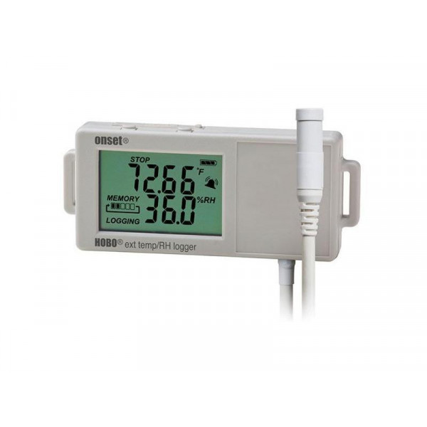 Temperature and relative humidity recorder with display (external sensors)